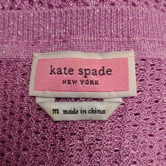 Kate Spade pink metallic open knit semi-sheer button front cardigan Medium - Picture 7 of 8